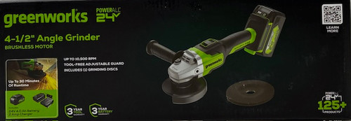 Greenworks 24V Angle Grinder Brushless Cordless, 4-1/2-Inch, with 4AH Battery and 2A Charger