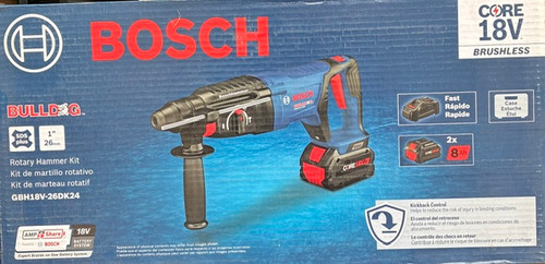 Bosch GBH18V-26DK24 18V EC Brushless SDS-plus® Bulldog 1 In. Rotary Hammer Kit with (2) CORE18V 8 Ah High Power Batteries