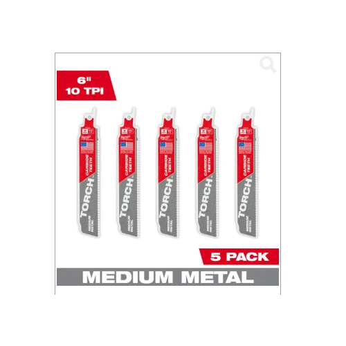 Milwaukee (5 PACK) 48-00-5551 6 Inch 10Tpi Torch Carbide Teeth Metal Cutting Reciprocating Saw