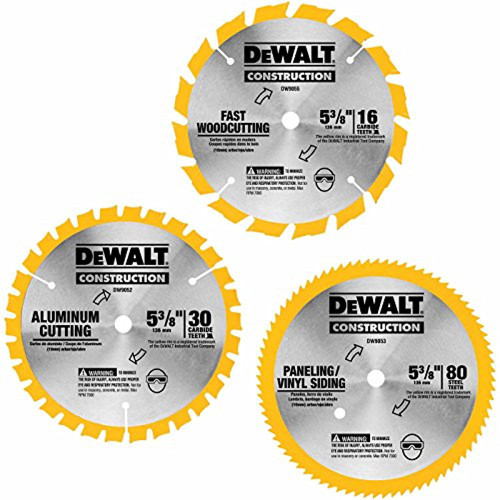 DEWALT DW9059C5 5-3/8-Inch Cordless Constuction Saw Blade Combo Pack with 16 Tooth, 30 Tooth, and 80 Tooth Saw Blades
