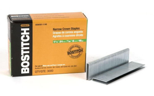 Bostitch (3000 QTY) 1-1/4 in. 18 Gauge 7/32 in. Narrow Crown Finish Staple