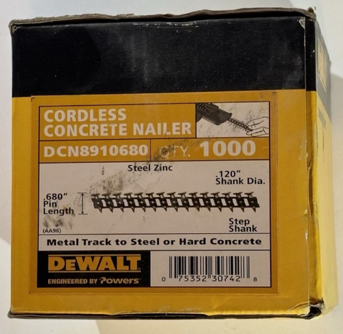 DEWALT (QTY 1000) DCN8910680 Concrete Nails .680 in x .120 in Zinc Steel Flat Head 1000