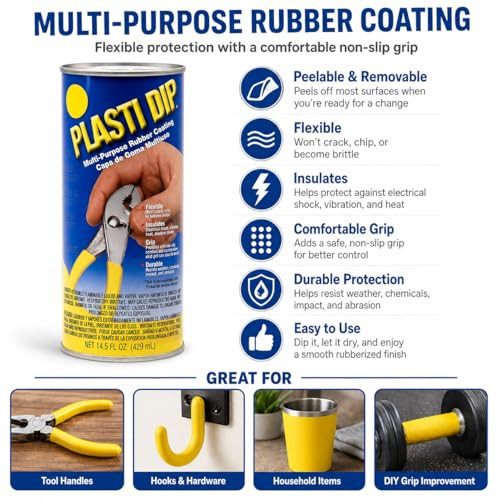 Plasti Dip Original Dip Can, Yellow, 14.5 fl oz, Multi-Purpose Rubber Coating, Peelable Flexible Non-Slip Grip Coating for Tool Handles, Hardware, Home, Garden, Crafts & DIY Projects