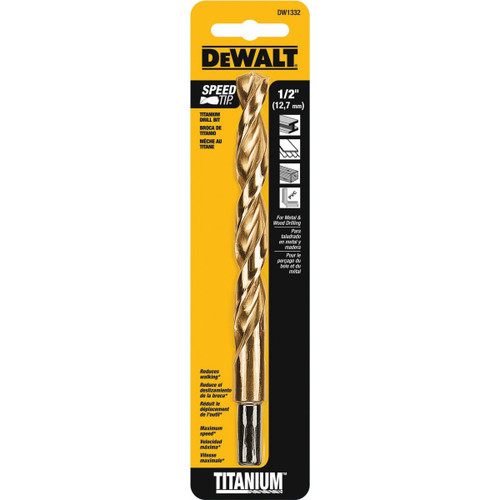 DEWALT DW1332 1/2-Inch Titanium 3/8-Inch Reduced Shank Split Point Twist Drill Bit