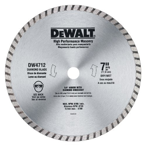 DEWALT DW4712 High Performance 7-Inch Dry/Wet Cutting Continuous Rim Diamond Saw Blade for Block and Brick