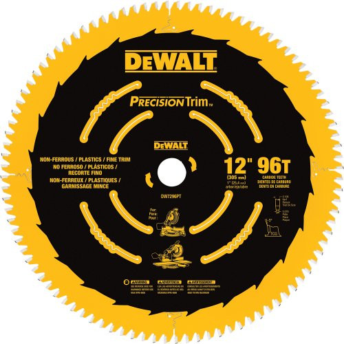 DEWALT DW7296PT Precision Trim 12-Inch 96 Tooth ATB Crosscutting Saw Blade wi...