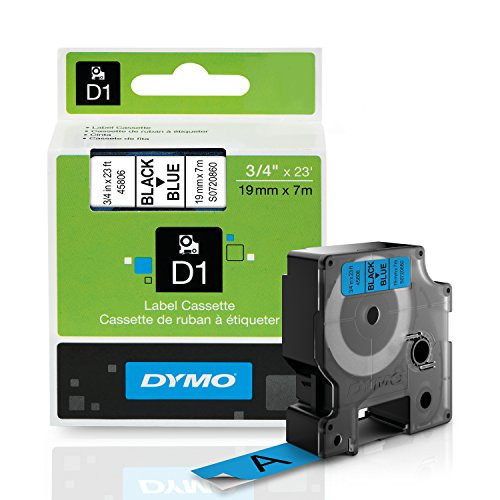 DYMO Standard D1 Labeling Tape for LabelManager Label Makers, Black print on Blue tape, 3/4'' W x 23' L, 1 catridge (45806)