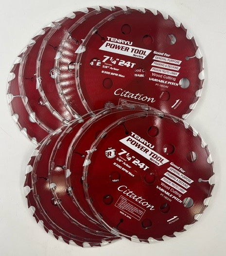 TENRYU PT-18524V-10 Citation 7-1/4 inch 24 Tooth Carbide Tipped Circular Saw Blade - 10 Pack