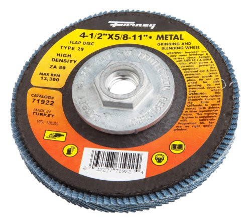 Forney 71922 Flap Disc, Type 29 Blue Zirconia with 5/8-Inch-11 Threaded Arbor, 80-Grit, 4-1/2-Inch