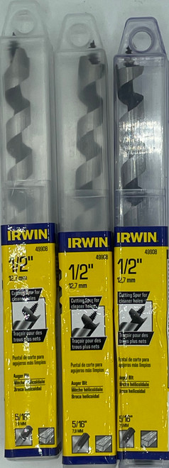 Irwin Industrial Tools 49908 I-100 1/2-Inch Auger Bit, 3 Pack