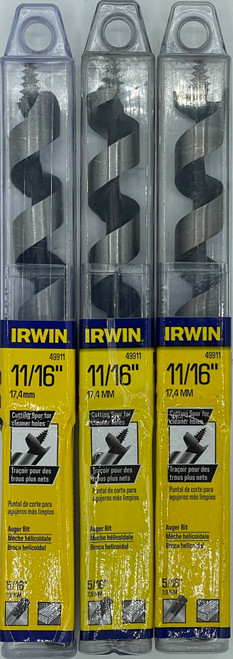 Irwin 49911 11/16" X 7-1/2" Dual Auger Wood Boring Bits,3 Pack