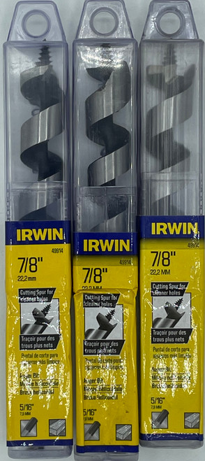 Irwin Industrial Tools 49914 Auger Bit 7/8-Inch x 7-1/2", 3 Pack