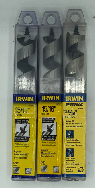 3 pc Irwin 49915 15/16X 7-1/2  Dual Auger Wood Boring Bits