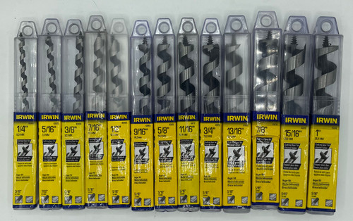 13 pc Irwin Power Auger Bit, 1/4 up to 1 inch, 7-1/2 inches long