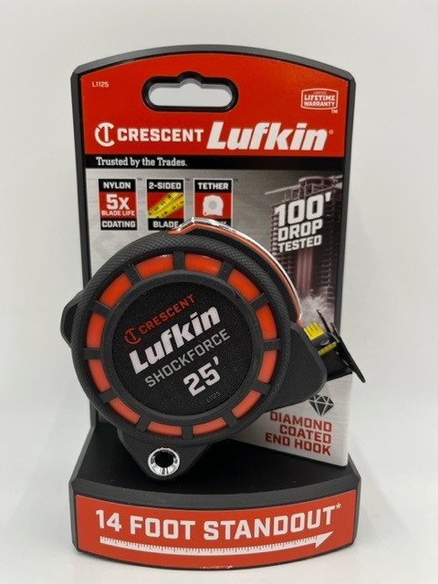 Lufkin L1125 ShockForce Nylon Coated Tape Measure, 1-3/16" x 25'