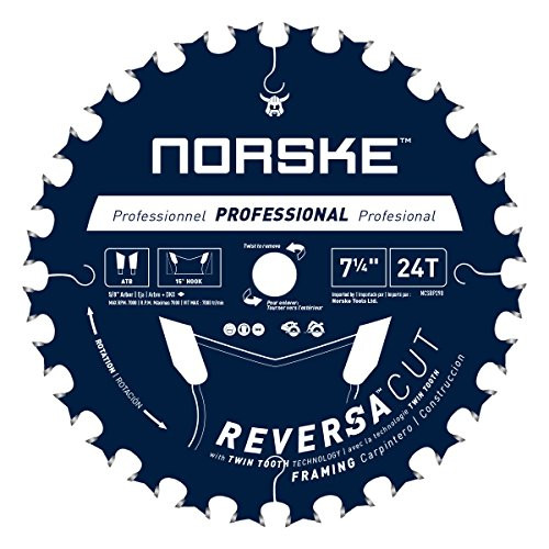 Norske NCSBP290 Reversa Cut Thin Kerf Framing Saw Blade, 24 Tooth x 7-1/4"