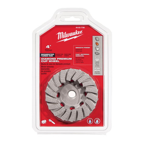 MILWAUKEE 49-93-7780 4" DIAMOND CUP WHEEL SEGMENTED-TURBO
