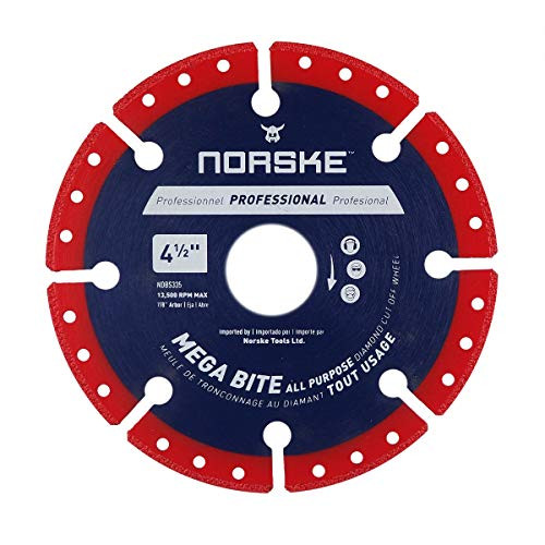 Norske Tools NDBS335 4.5 inch Mega Bite Diamond Vacuum Brazed Cutoff Wheel 7/8 inch Bore for Cutting in Wood, Tubular Metals, non-Ferrous Metals, Masonry Products, Tiles and PVC