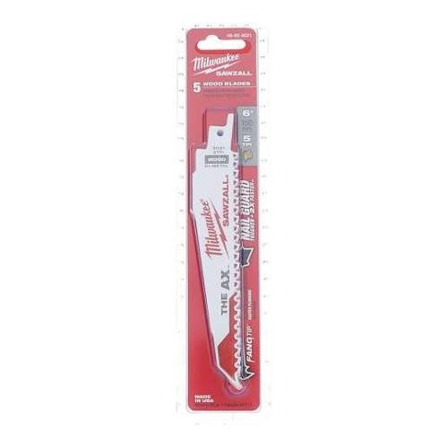 Milwaukee 48-00-5021 The Ax : 6-Inch 5/8 Teeth per Inch Sawzall Blade, 5-Pack