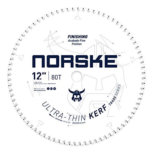 Norske Tools Thin Kerf Ultra Fast Crosscutting Saw Blade NCSBT029 12" x 80T with 1" Bore for Hardwood, Softwood, Plywood and MDF