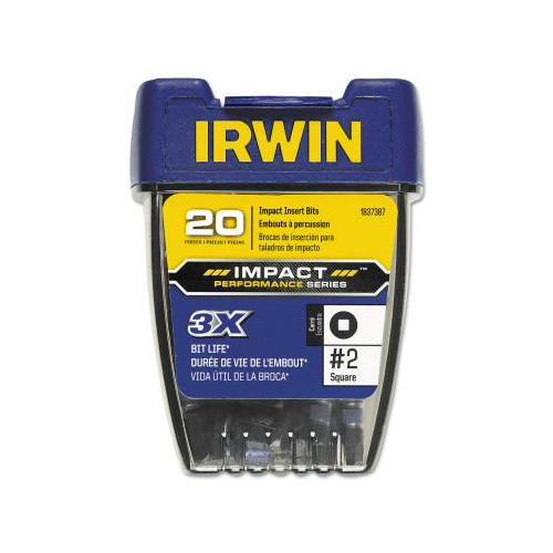 IRWIN 1837387 Impact Performance Series Insert Square Drive Bit #2 x 1" (20 Pack)