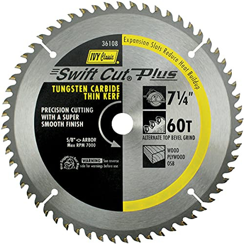 IVY Classic 36108 Swift Cut Plus Carbide Thin Kerf Saw Blade, 60T x 7-1/4"