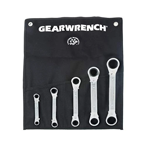 GEARWRENCH Offset Laminated Ratcheting SAE Box Wrench 5 Pc. Set, 6 & 12 Point, 25°- 27-635G