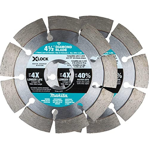 Makita E-07200 X-Lock Segmented Diamond Blades For Masonry Cutting, 4-1/2", 2/pk