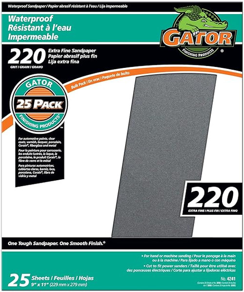 Gator 9" x 11" Waterproof Sanding Sheets, 220 Grit, 25 Pack (4241)