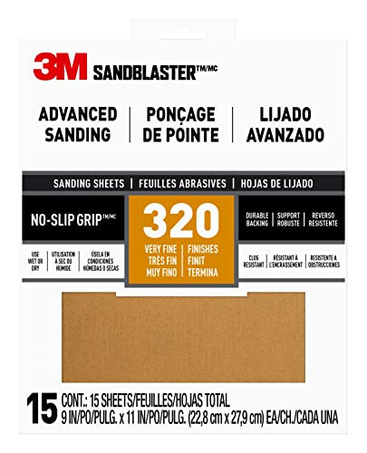 SandBlaster 30320ES-15-G 3M Sandpaper, Gold 320 very Fine grit 9X11 Sheets