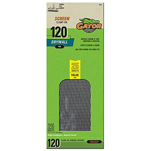 Gator Clamp-On Precut Drywall Sanding Screen, 4-1/4" x 11-1/4", 120 Grit, 25 Pack