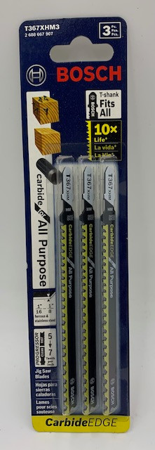 BOSCH T367XHM3 5-7 TPI Carbide Edge T-Shank Jig Saw Blades for All-Purpose (3 Piece), 5-3/16"