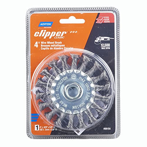 Norton Wire Brush, Clipper 4" Wire Wheel for Angle Grinder, Carbon Steel Metal Brush for Cleaning, Knotted Wire Metal Brush, Pack of 1