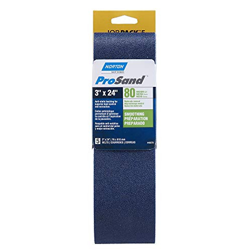Norton (49270) NorZon Plus 3X Portable Abrasive Belt, Cloth Backing, Zirconia Alumina, 3" Width, 24" Length, Grit 80 (Pack of 5)