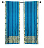 2 Boho Blue Indian Sari Curtains Rod Pocket Window Panels Drapes