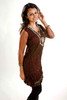 Brown crepe Crushed Kurti Tunic with Golden Neckline (India) - Large