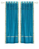 Turquoise Hand Crafted Grommet Top Sheer Sari Curtain Panel -Piece