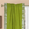 Olive Green Rod Pocket  Sheer Sari Curtains w/ Silver Border-Pair