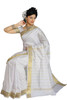 Indian Selections - White Art Silk Saree Sari fabric India Golden Border