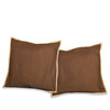 Brown with Gold Trim - 2 Decorative Handcrafted Raw Silk Cushion Cover, Throw Pillow Case 18" X 18"
