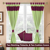 6 Pcs Olive Green Raw Silk Curtain ,Cushion Cover, Tieback Set