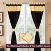 6 Pcs Set Black Gold Raw Silk Curtain,Cushion Cover,Tieback