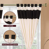 Cream Black Tab Top Raw Silk Curtain With Tieback-Pair