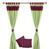 6 Pcs Olive Green Raw Silk Curtain ,Cushion Cover, Tieback Set