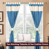 6 Pcs Turquoise Cream Raw Silk Curtain,Cushion Cover,Tieback Set