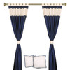 6 Pcs Blue Cream Raw Silk Curtain ,Cushion Cover, Tieback Set