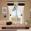 6 Pcs Cream Black Raw Silk Curtain,Cushion Cover,Tieback Set