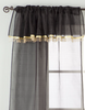 Black Rod Pocket w/ attached Beaded Valance Sheer Tissue Curtains - Piece