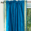 Turquoise 84-inch Rod Pocket Sheer Sari Curtain Panel (India)-Pair