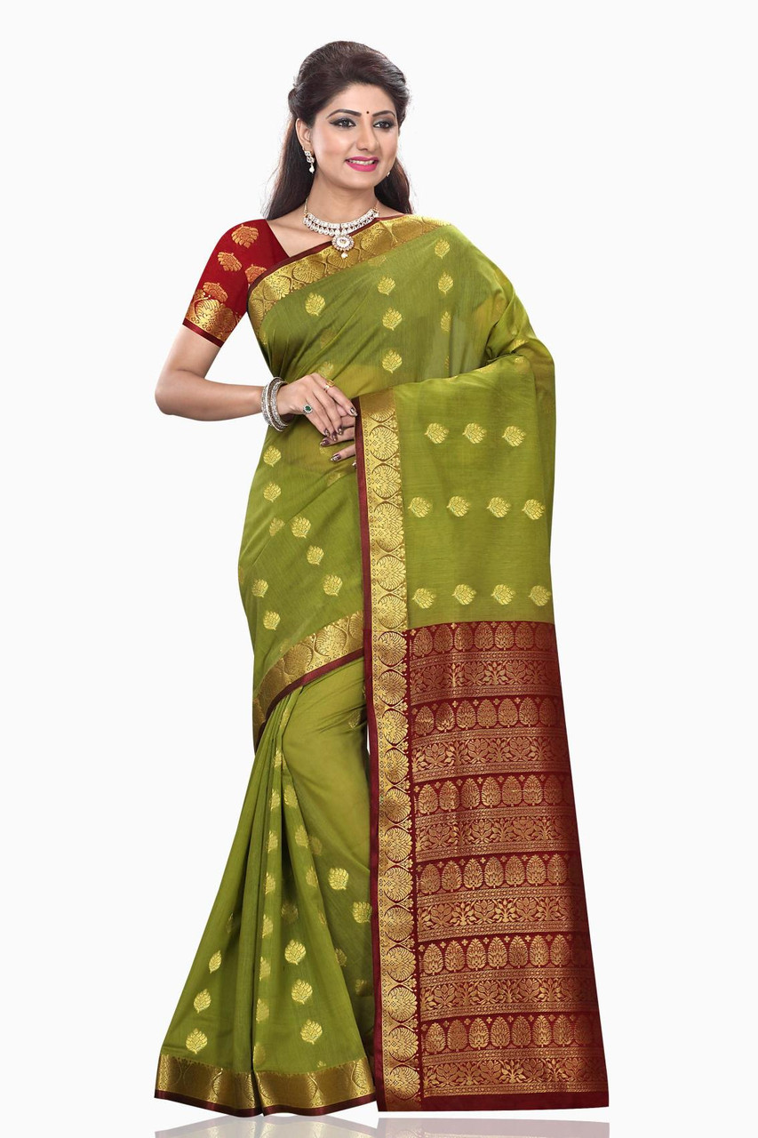 Veesha Maroon with Green Leaf Art Silk Indian Saree Sari Wrap Bellydance Fabric SRIIMUMTAZ